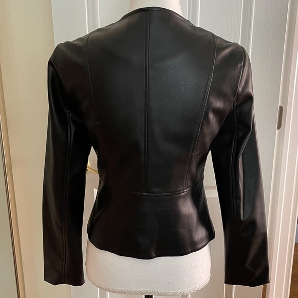 Zara Black Faux Leather Jacket with Hidden Snap Button Front Closure - Picture 4 of 4